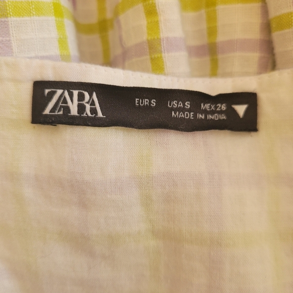 Zara Gingham Floral Ruched Mini Dress Size Small - Picture 7 of 7